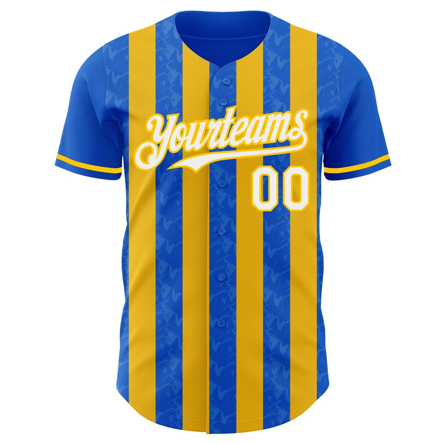 Custom Thunder Blue White-Yellow Classic Vertical Stripe Fluid Liquid Texture Authentic Baseball Jersey baseball jersey product view 2