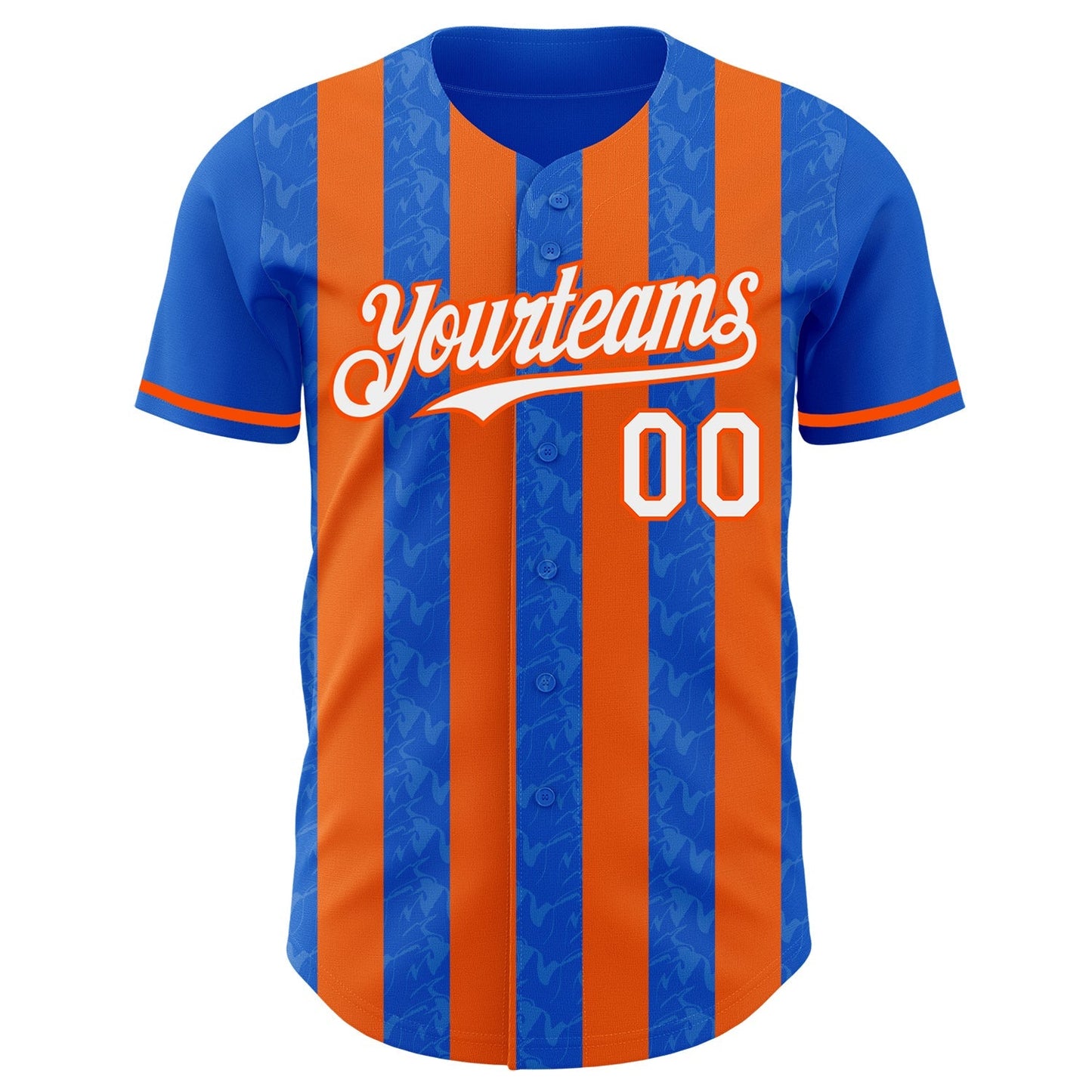 Custom Thunder Blue White-Orange Classic Vertical Stripe Fluid Liquid Texture Authentic Baseball Jersey baseball jersey product view 2