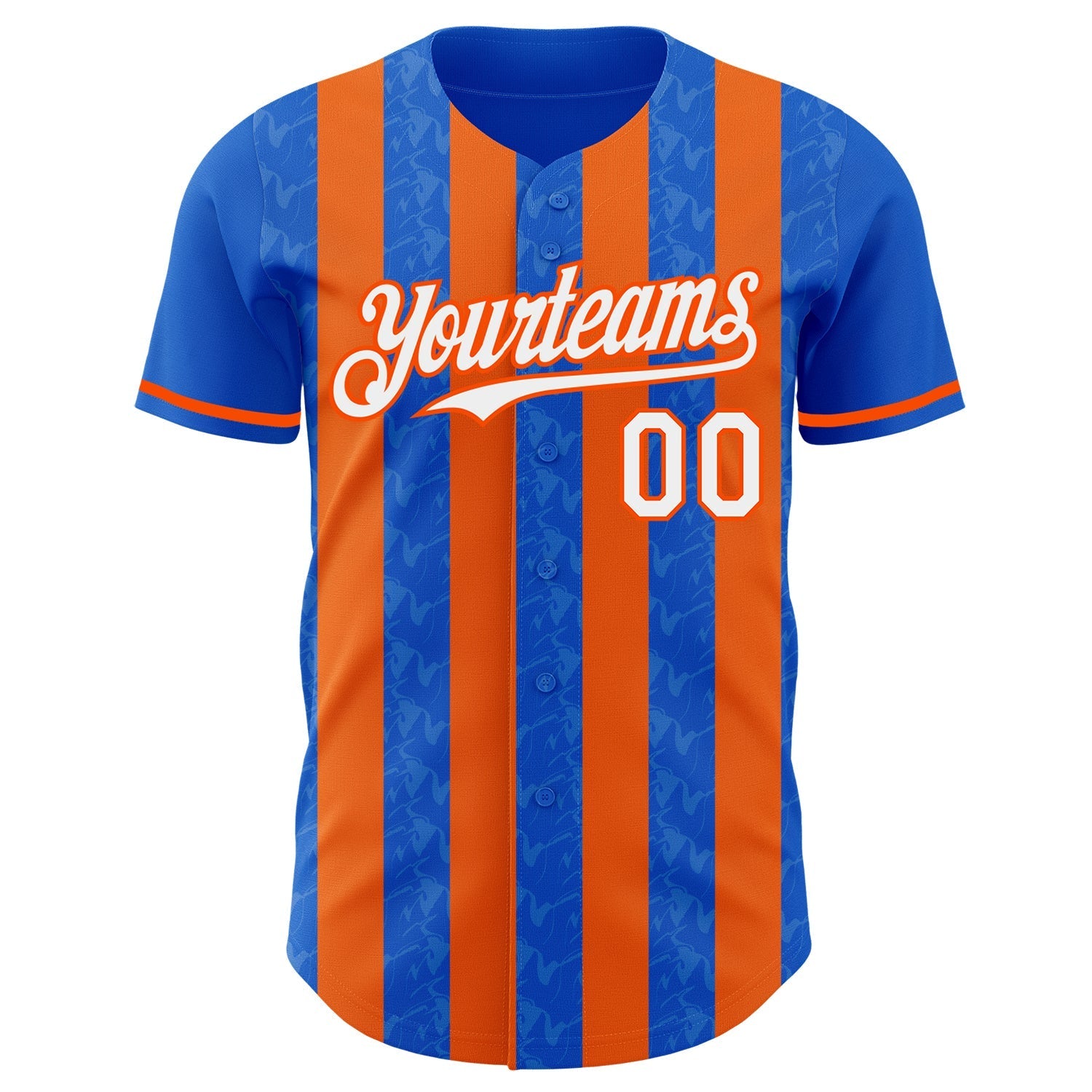 Custom Thunder Blue White-Orange Classic Vertical Stripe Fluid Liquid Texture Authentic Baseball Jersey baseball jersey product view 2
