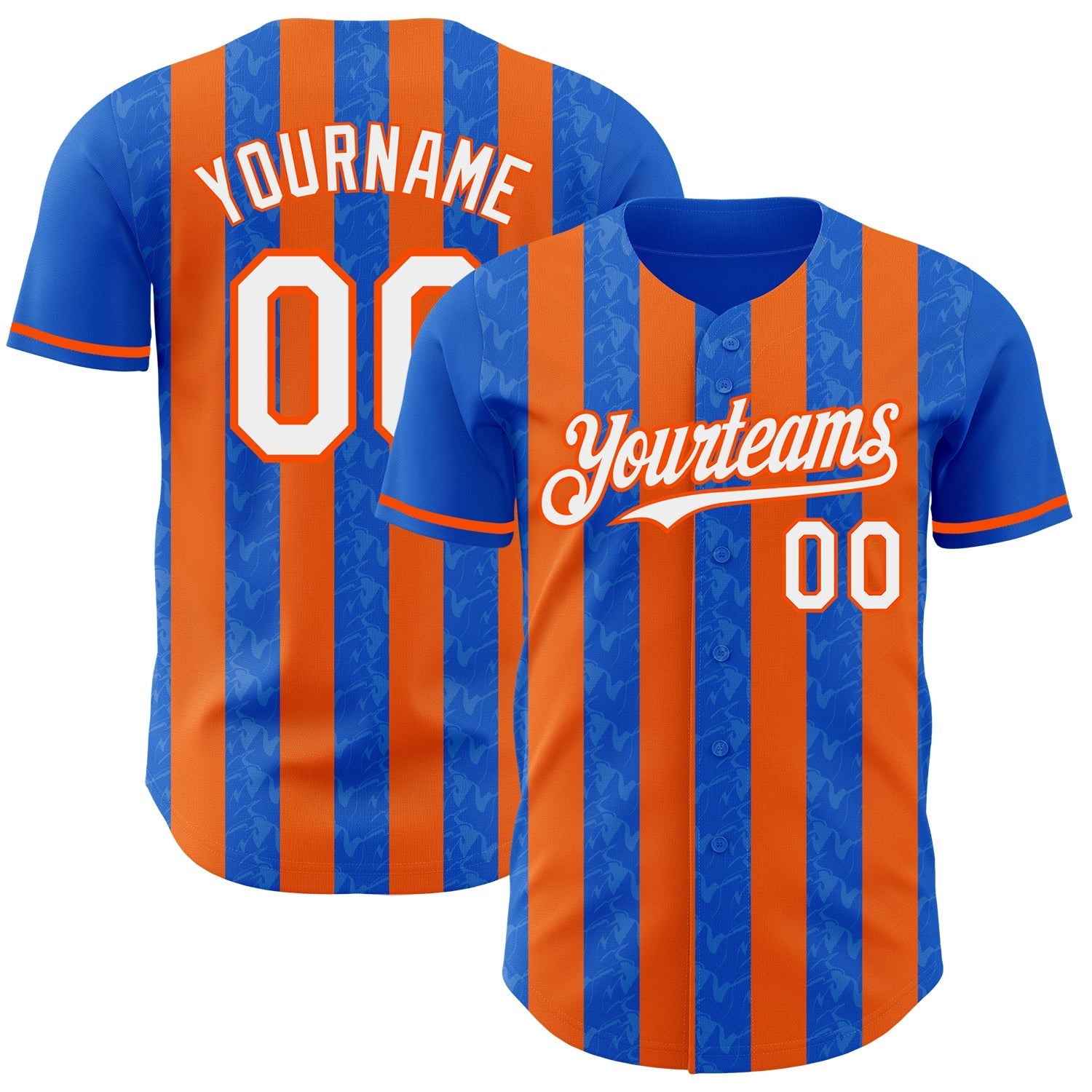 Custom Thunder Blue White-Orange Classic Vertical Stripe Fluid Liquid Texture Authentic Baseball Jersey baseball jersey product view 1