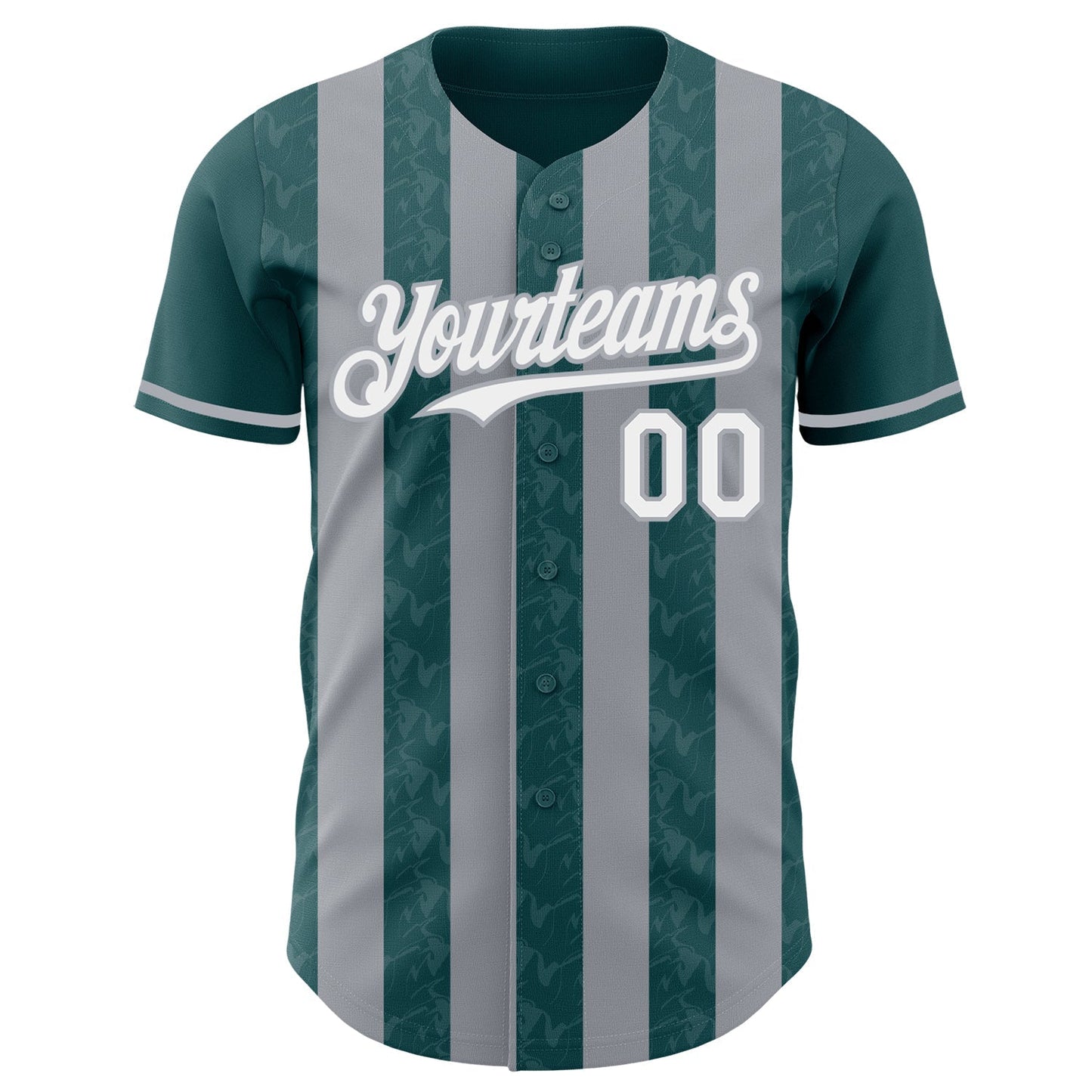 Custom Midnight Green White-Gray Classic Vertical Stripe Fluid Liquid Texture Authentic Baseball Jersey baseball jersey product view 2