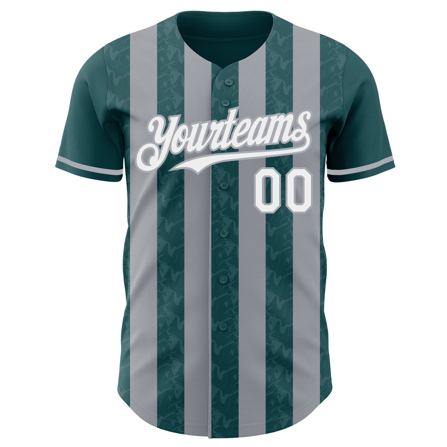 Custom Midnight Green White-Gray Classic Vertical Stripe Fluid Liquid Texture Authentic Baseball Jersey baseball jersey product view 2