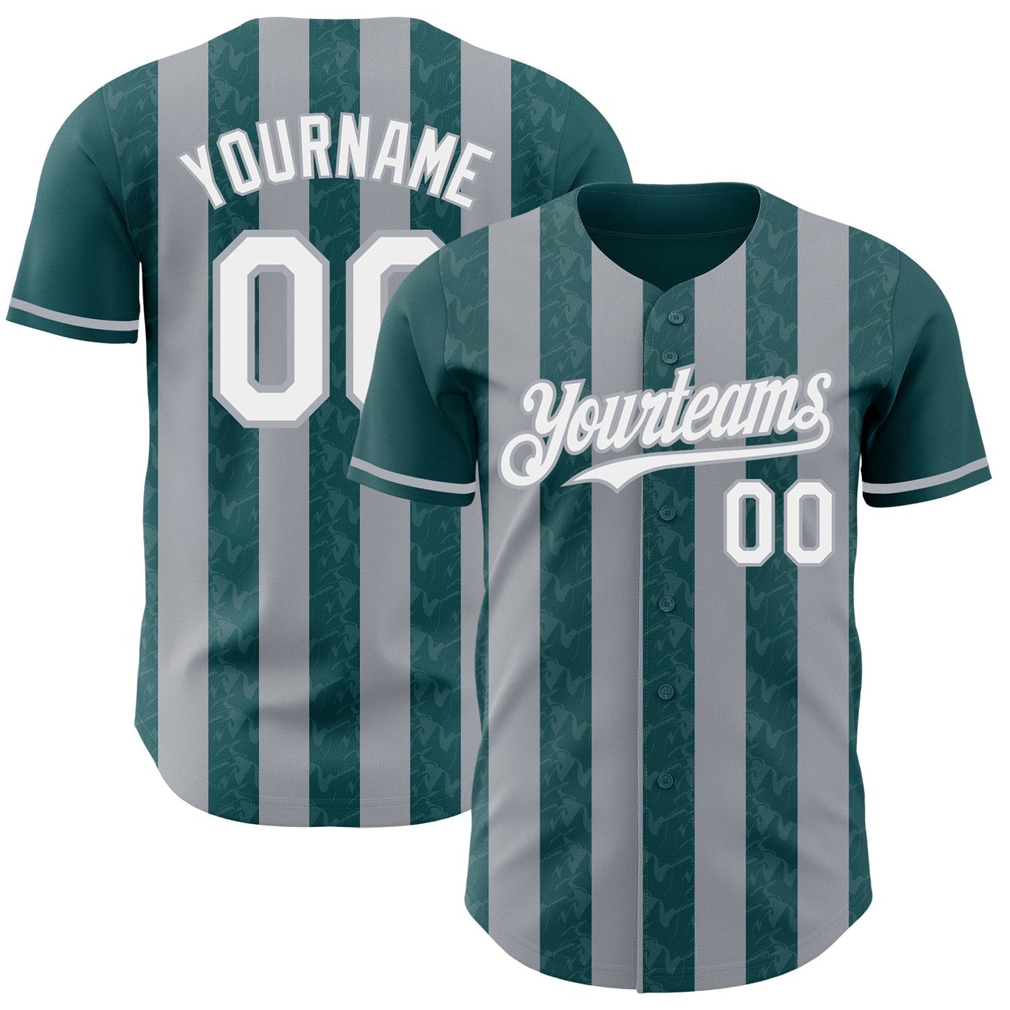 Custom Midnight Green White-Gray Classic Vertical Stripe Fluid Liquid Texture Authentic Baseball Jersey baseball jersey product view 1
