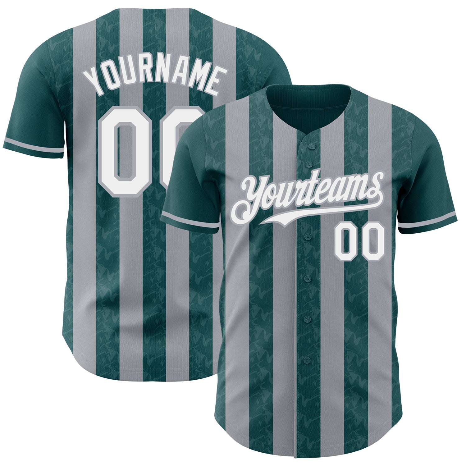 Custom Midnight Green White-Gray Classic Vertical Stripe Fluid Liquid Texture Authentic Baseball Jersey baseball jersey product view 1