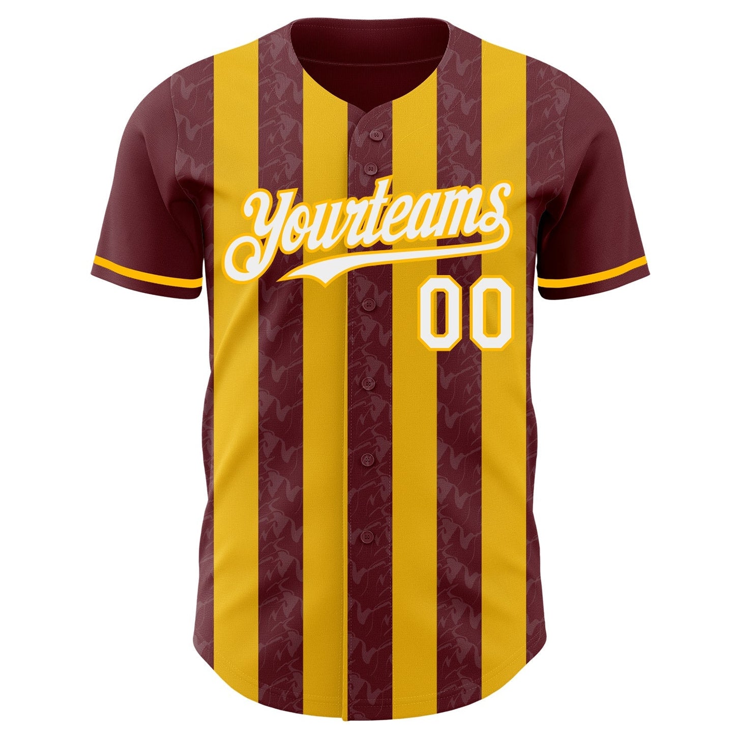 Custom Burgundy White-Gold Classic Vertical Stripe Fluid Liquid Texture Authentic Baseball Jersey baseball jersey product view 2