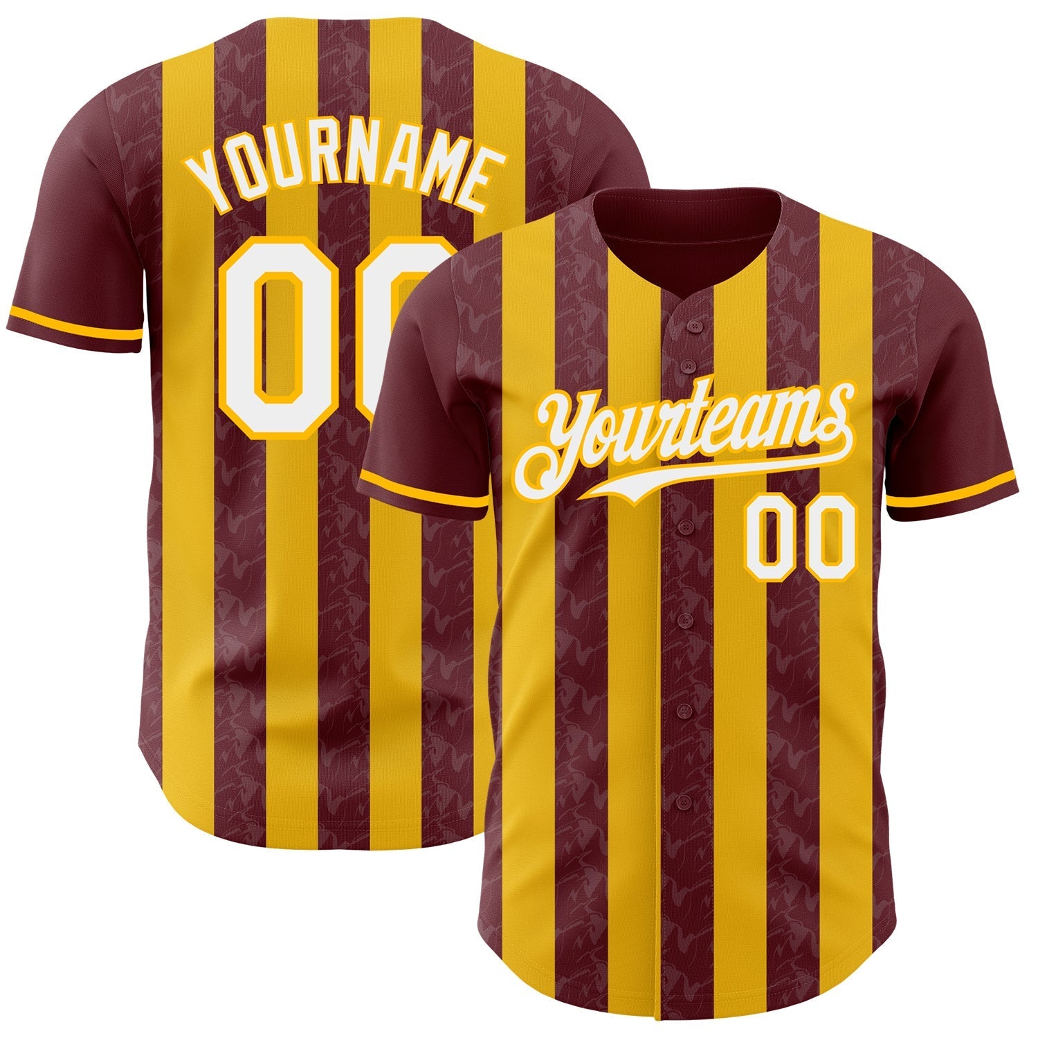 Custom Burgundy White-Gold Classic Vertical Stripe Fluid Liquid Texture Authentic Baseball Jersey baseball jersey product view 1