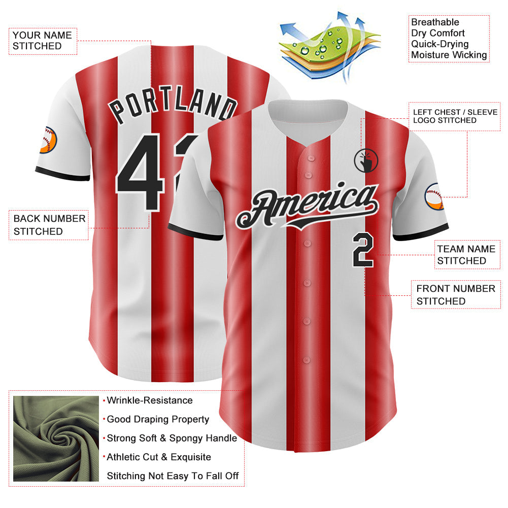 Custom White Black-Red Gradient Vertical Stripe Argentina Style Authentic Baseball Jersey baseball jersey product view 3