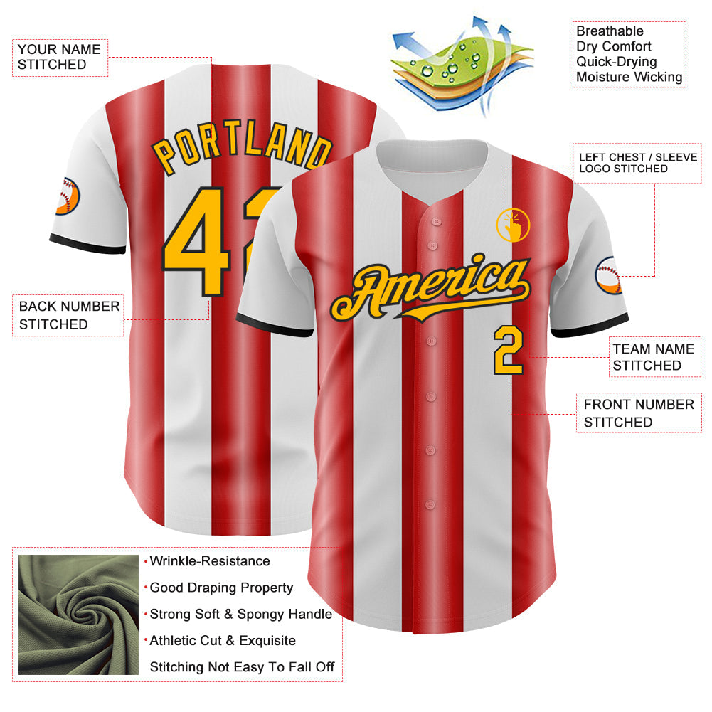Custom White Gold Red-Black Gradient Vertical Stripe Argentina Style Authentic Baseball Jersey baseball jersey product view 3