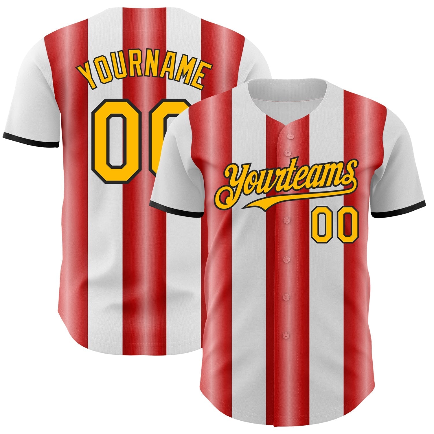 Custom White Gold Red-Black Gradient Vertical Stripe Argentina Style Authentic Baseball Jersey baseball jersey product view 1