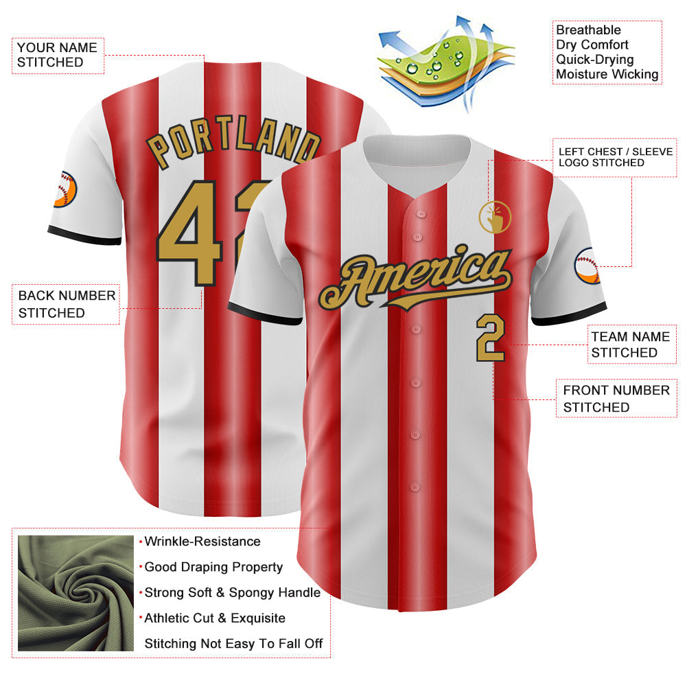 Custom White Old Gold Red-Black Gradient Vertical Stripe Argentina Style Authentic Baseball Jersey baseball jersey product view 3