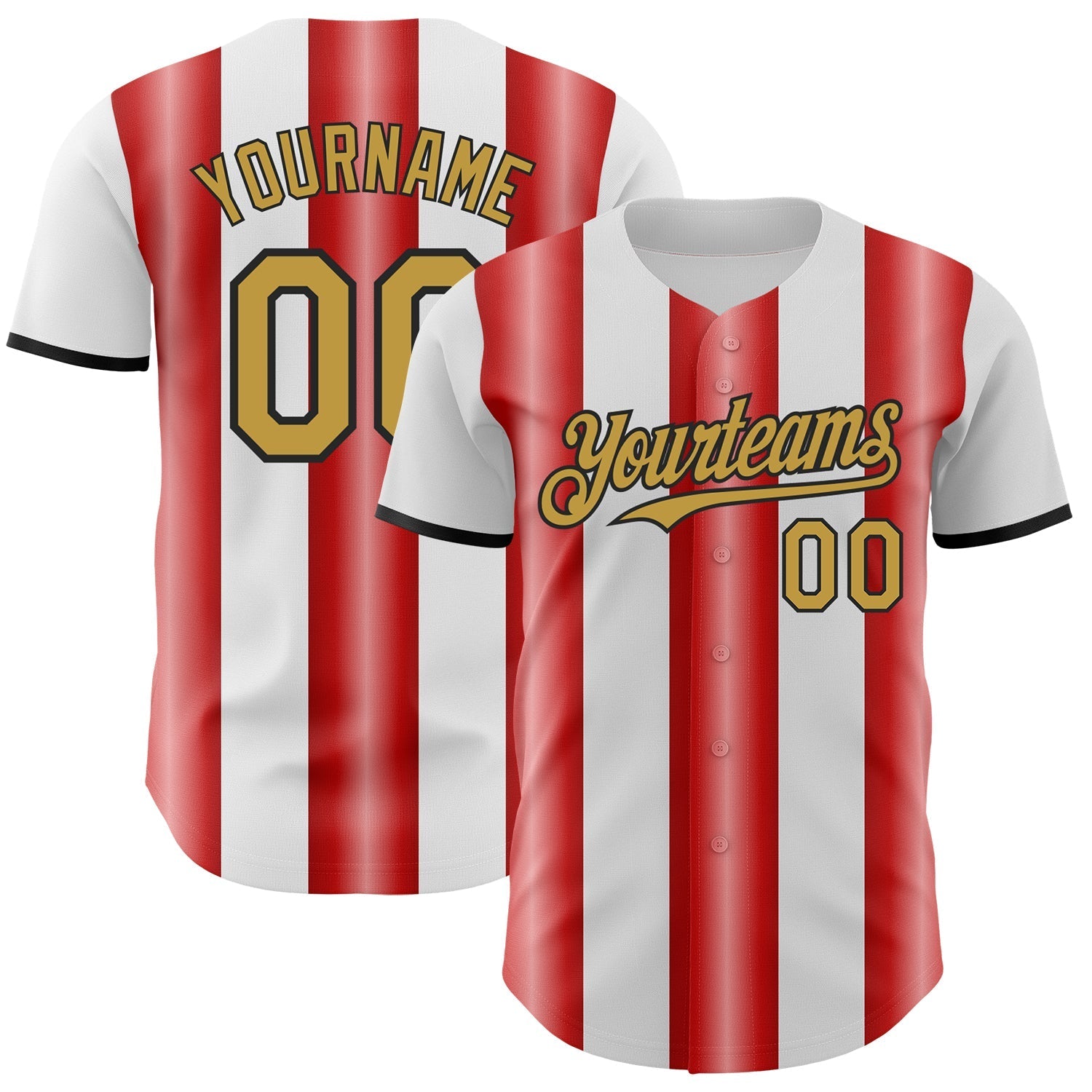 Custom White Old Gold Red-Black Gradient Vertical Stripe Argentina Style Authentic Baseball Jersey baseball jersey product view 1