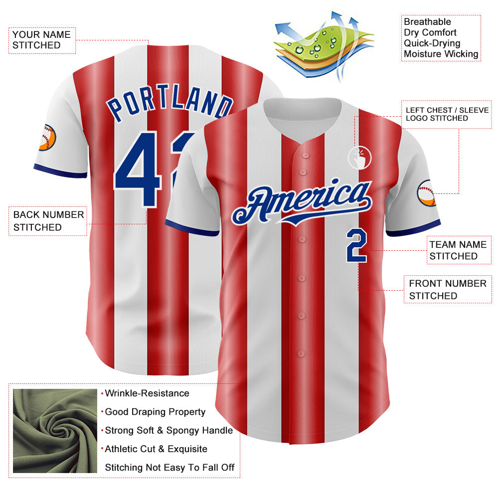 Custom White Royal-Red Gradient Vertical Stripe Argentina Style Authentic Baseball Jersey baseball jersey product view 3