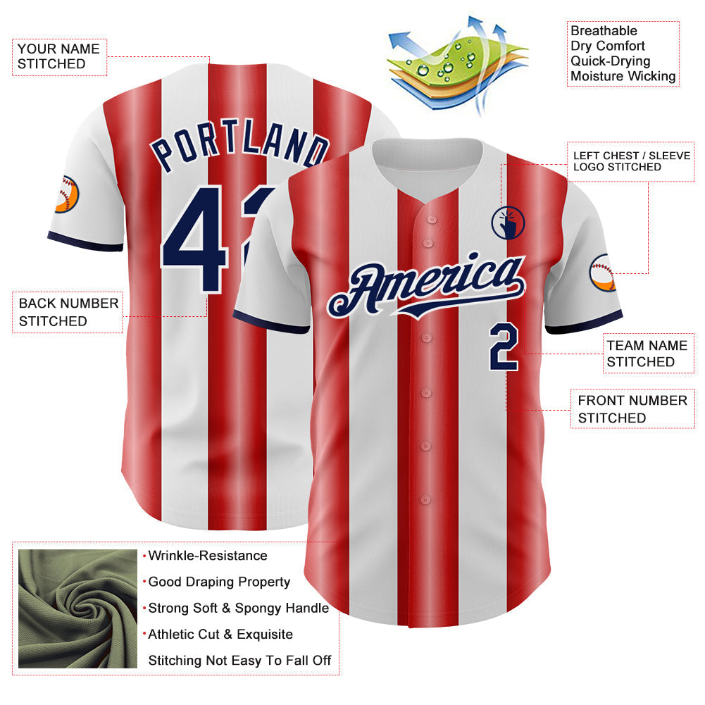 Custom White Navy-Red Gradient Vertical Stripe Argentina Style Authentic Baseball Jersey baseball jersey product view 3