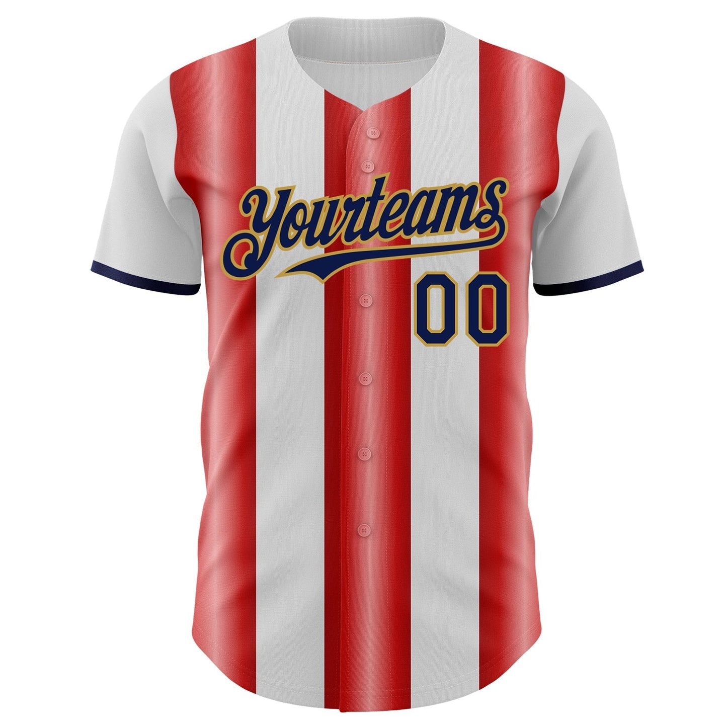 Custom White Navy Red-Old Gold Gradient Vertical Stripe Argentina Style Authentic Baseball Jersey baseball jersey product view 2