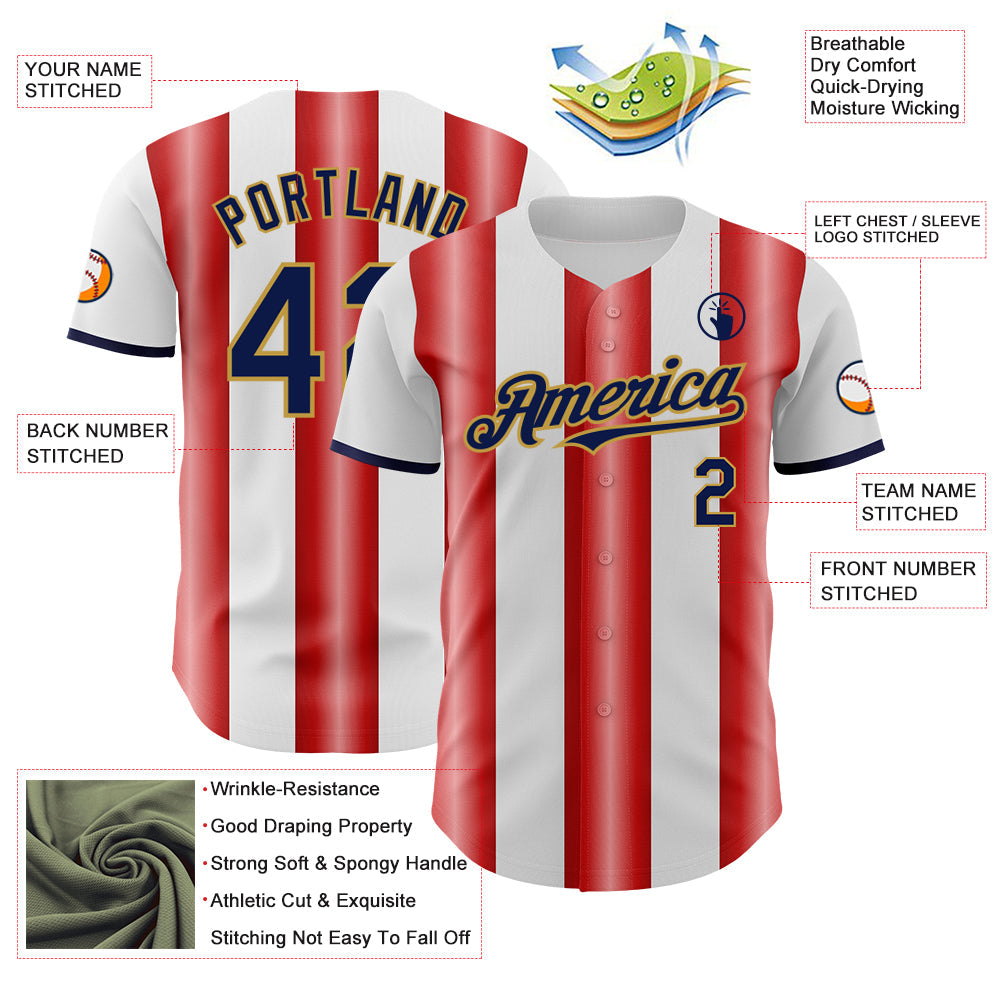 Custom White Navy Red-Old Gold Gradient Vertical Stripe Argentina Style Authentic Baseball Jersey baseball jersey product view 3