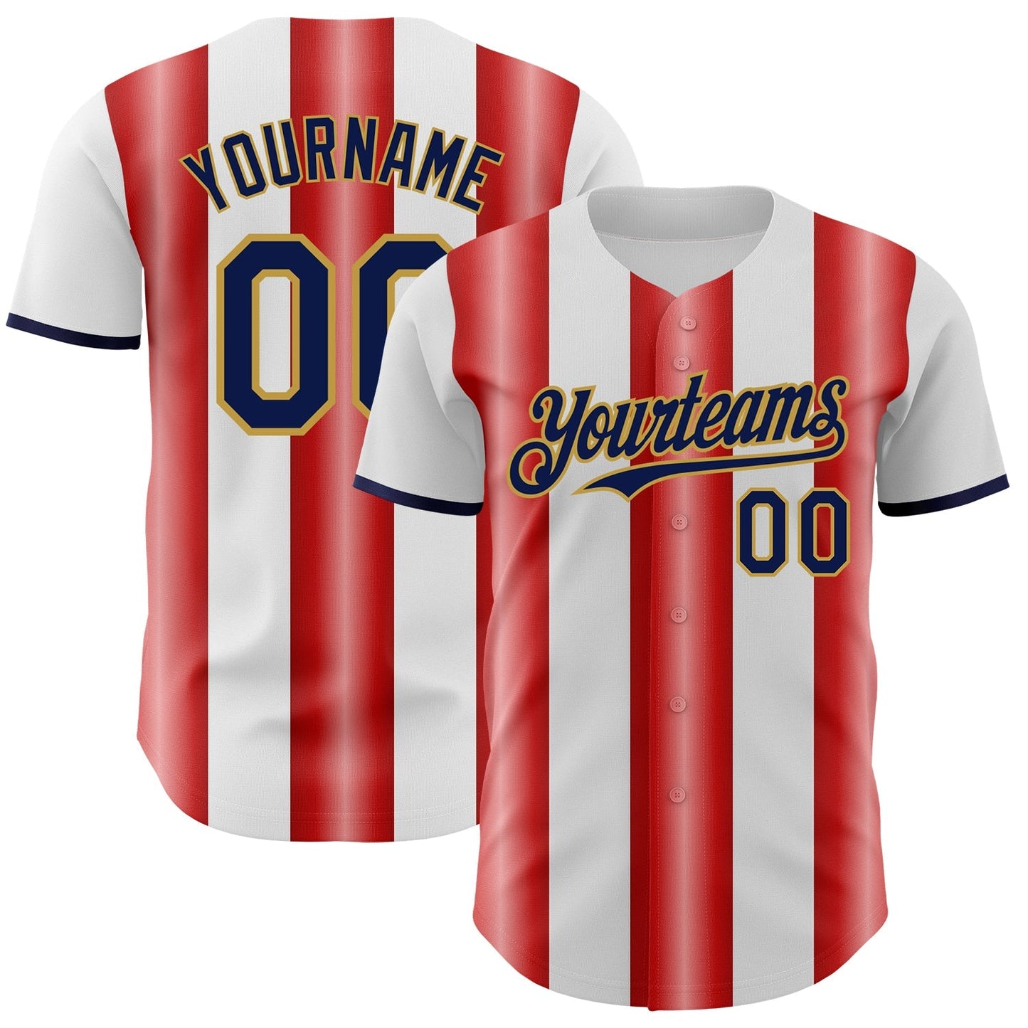 Custom White Navy Red-Old Gold Gradient Vertical Stripe Argentina Style Authentic Baseball Jersey baseball jersey product view 1