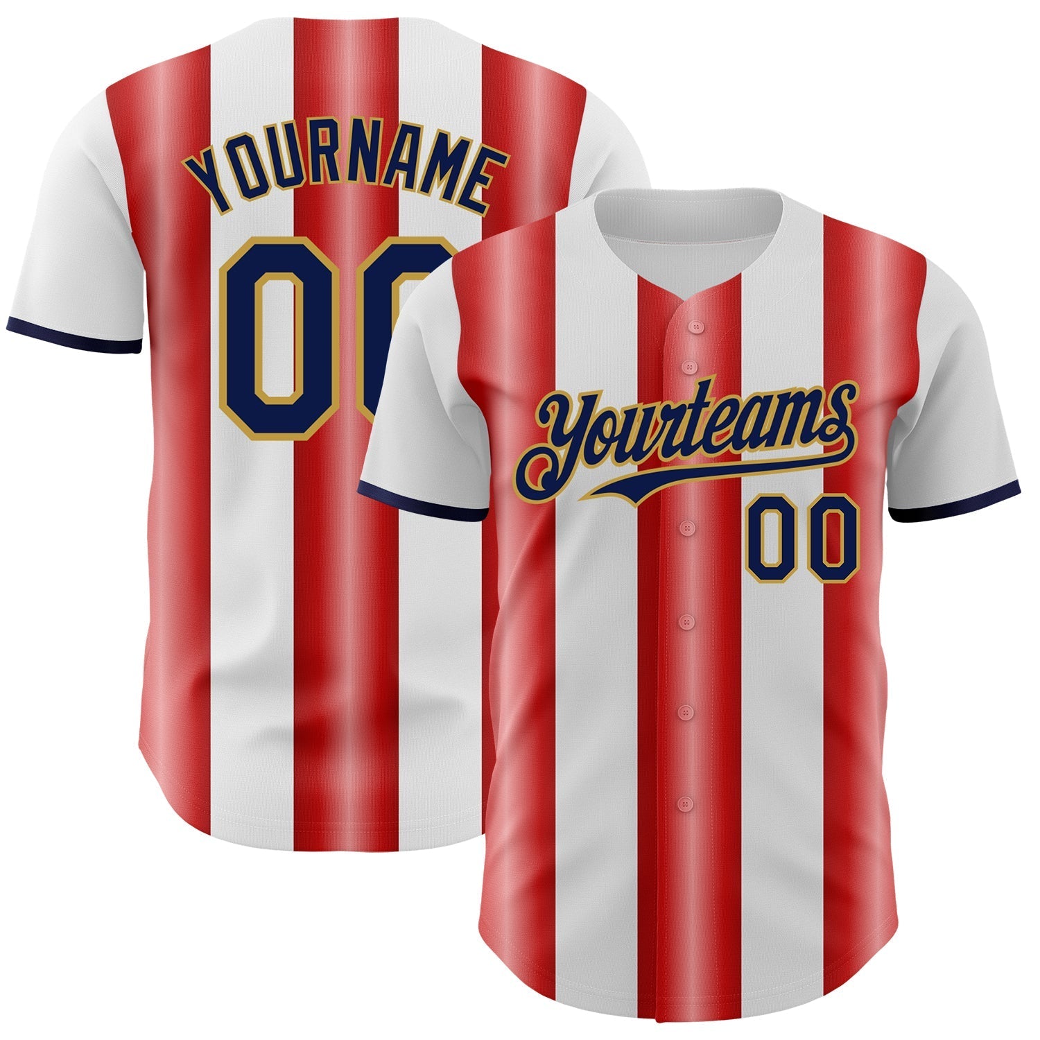 Custom White Navy Red-Old Gold Gradient Vertical Stripe Argentina Style Authentic Baseball Jersey baseball jersey product view 1