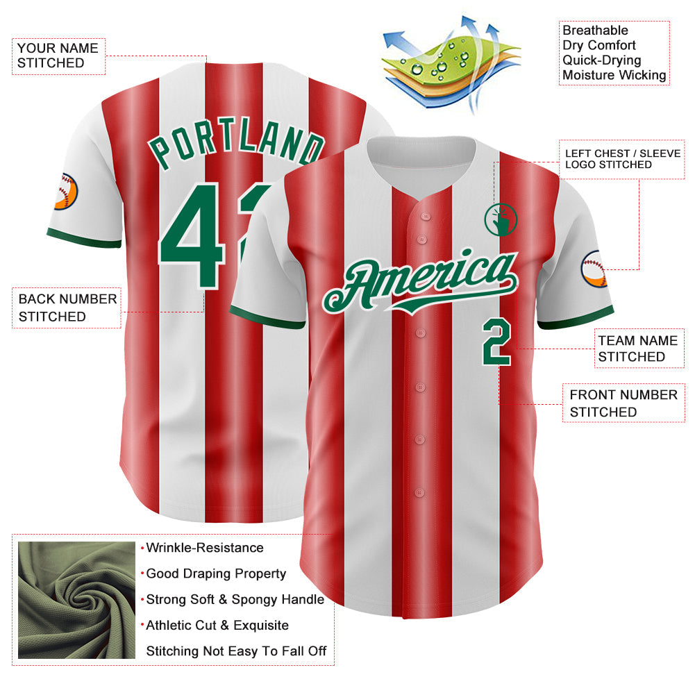 Custom White Kelly Green-Red Gradient Vertical Stripe Argentina Style Authentic Baseball Jersey baseball jersey product view 3