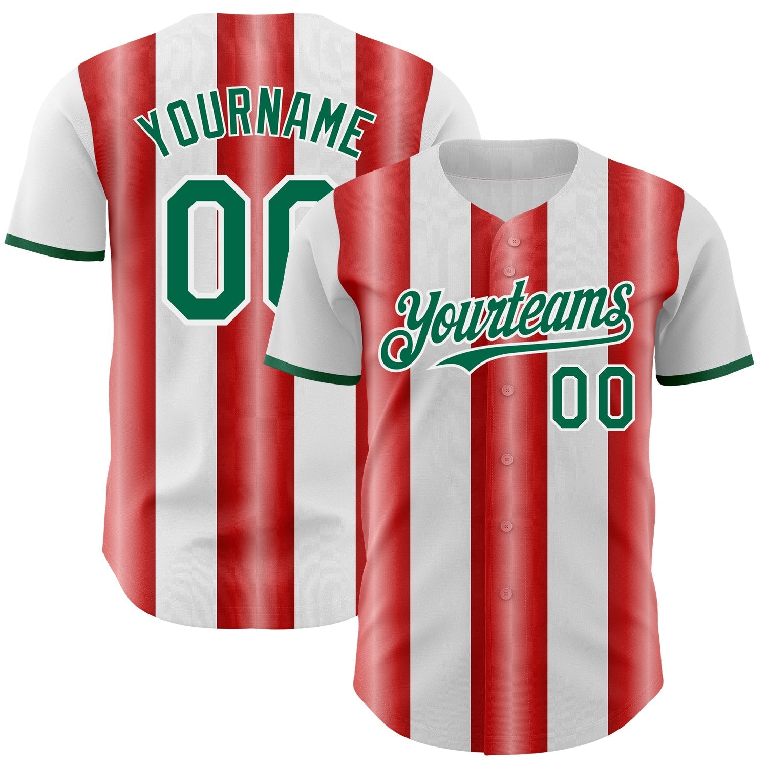 Custom White Kelly Green-Red Gradient Vertical Stripe Argentina Style Authentic Baseball Jersey baseball jersey product view 1