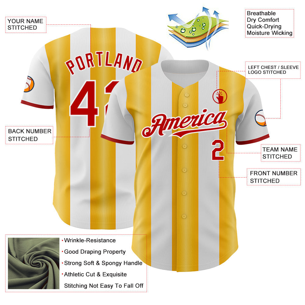 Custom White Red-Gold Gradient Vertical Stripe Argentina Style Authentic Baseball Jersey baseball jersey product view 3