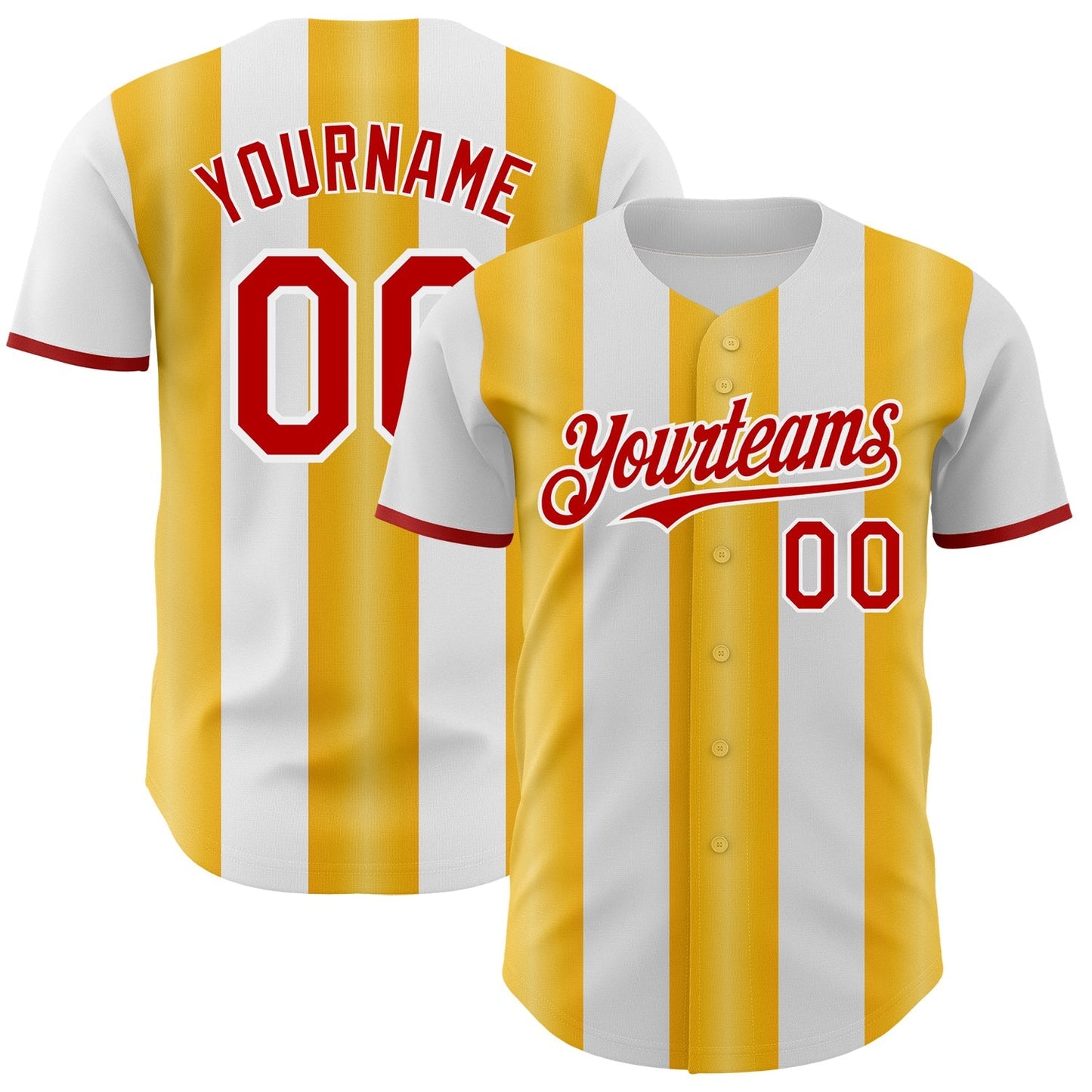 Custom White Red-Gold Gradient Vertical Stripe Argentina Style Authentic Baseball Jersey baseball jersey product view 1