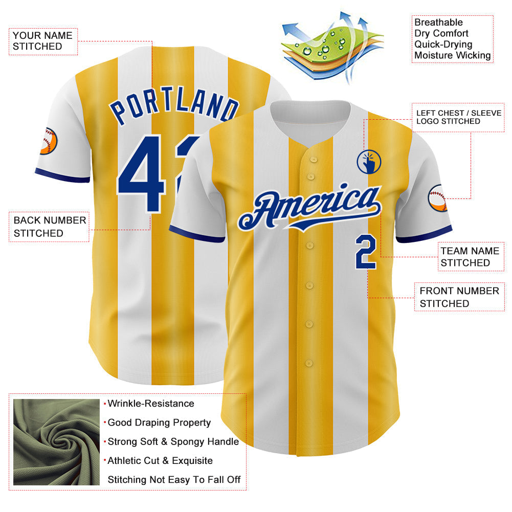 Custom White Royal-Gold Gradient Vertical Stripe Argentina Style Authentic Baseball Jersey baseball jersey product view 3