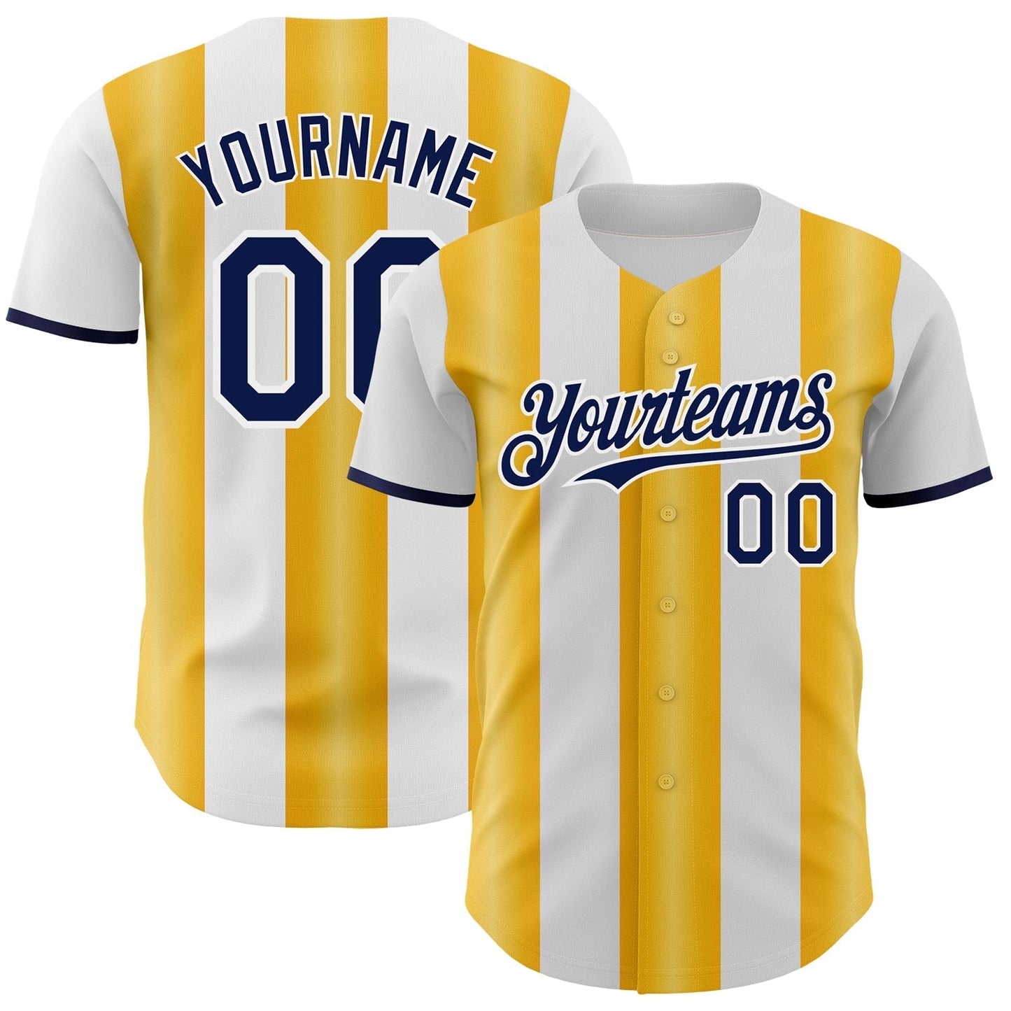 Custom White Navy-Gold Gradient Vertical Stripe Argentina Style Authentic Baseball Jersey baseball jersey product view 1