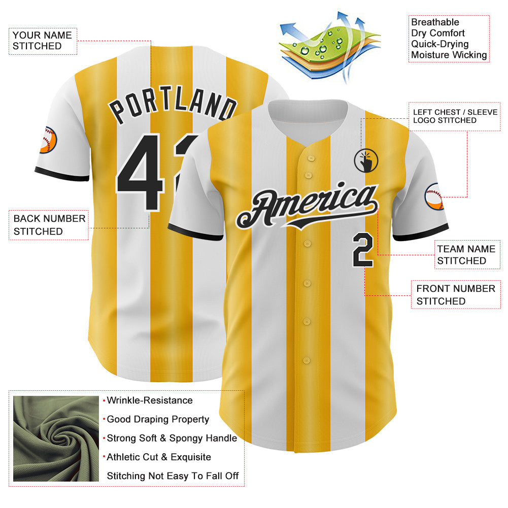 Custom White Black-Gold Gradient Vertical Stripe Argentina Style Authentic Baseball Jersey baseball jersey product view 3