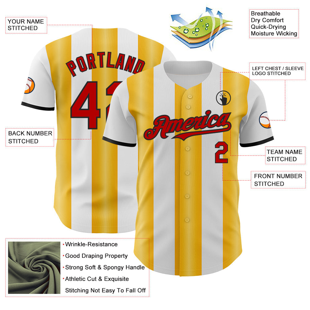 Custom White Red Gold-Black Gradient Vertical Stripe Argentina Style Authentic Baseball Jersey baseball jersey product view 3