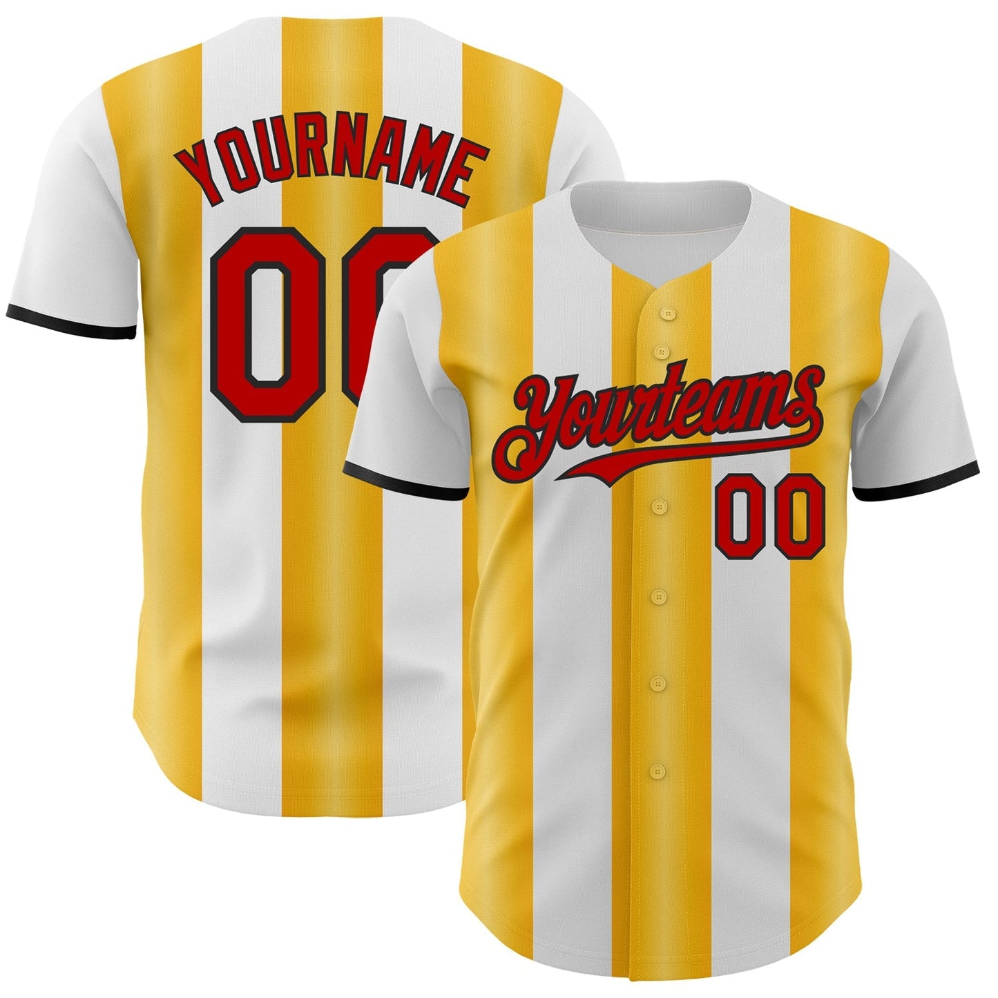 Custom White Red Gold-Black Gradient Vertical Stripe Argentina Style Authentic Baseball Jersey baseball jersey product view 1