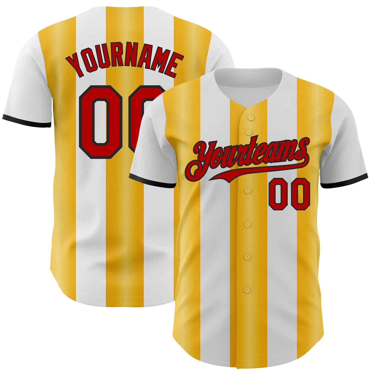 Custom White Red Gold-Black Gradient Vertical Stripe Argentina Style Authentic Baseball Jersey baseball jersey product view 1