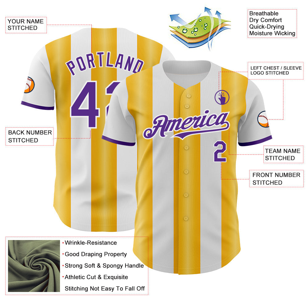 Custom White Purple-Gold Gradient Vertical Stripe Argentina Style Authentic Baseball Jersey baseball jersey product view 3