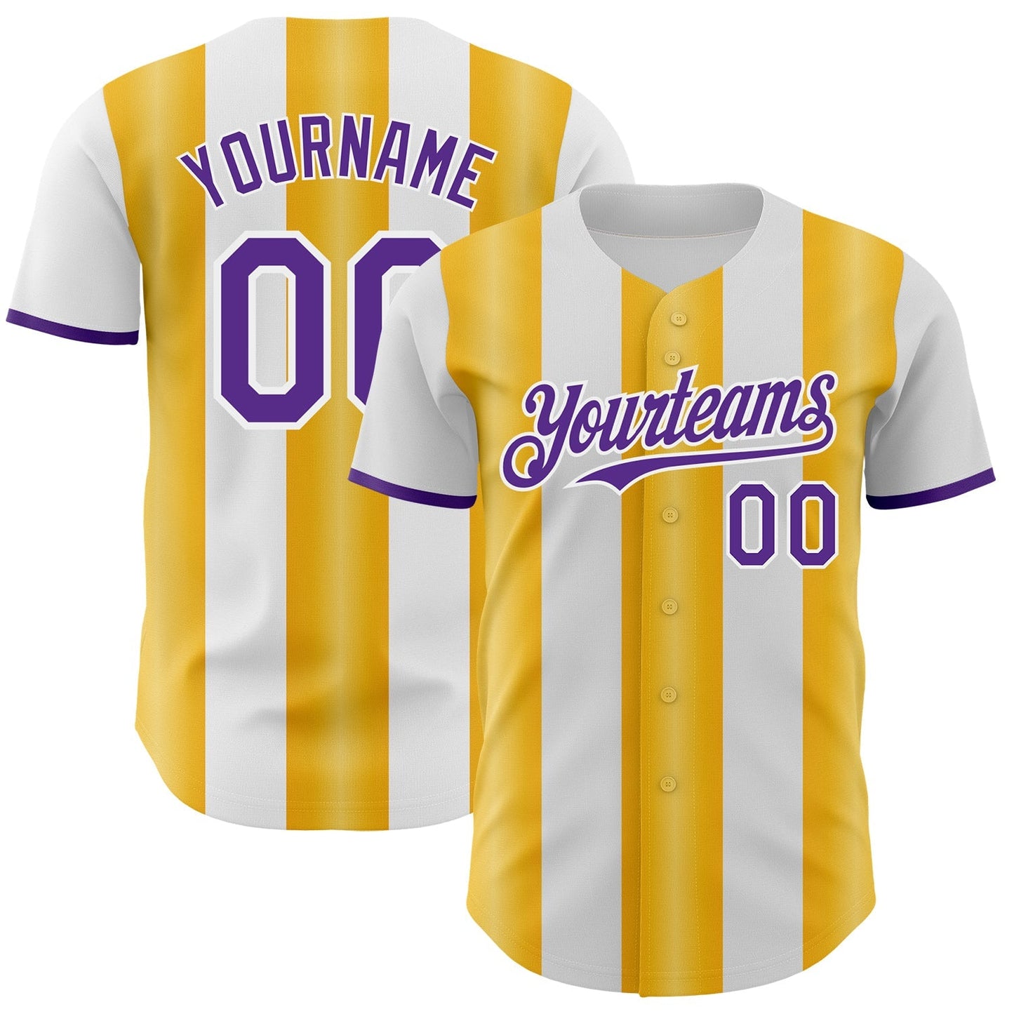 Custom White Purple-Gold Gradient Vertical Stripe Argentina Style Authentic Baseball Jersey baseball jersey product view 1