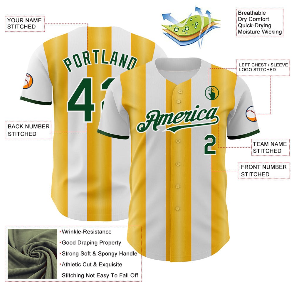 Custom White Green-Gold Gradient Vertical Stripe Argentina Style Authentic Baseball Jersey baseball jersey product view 3