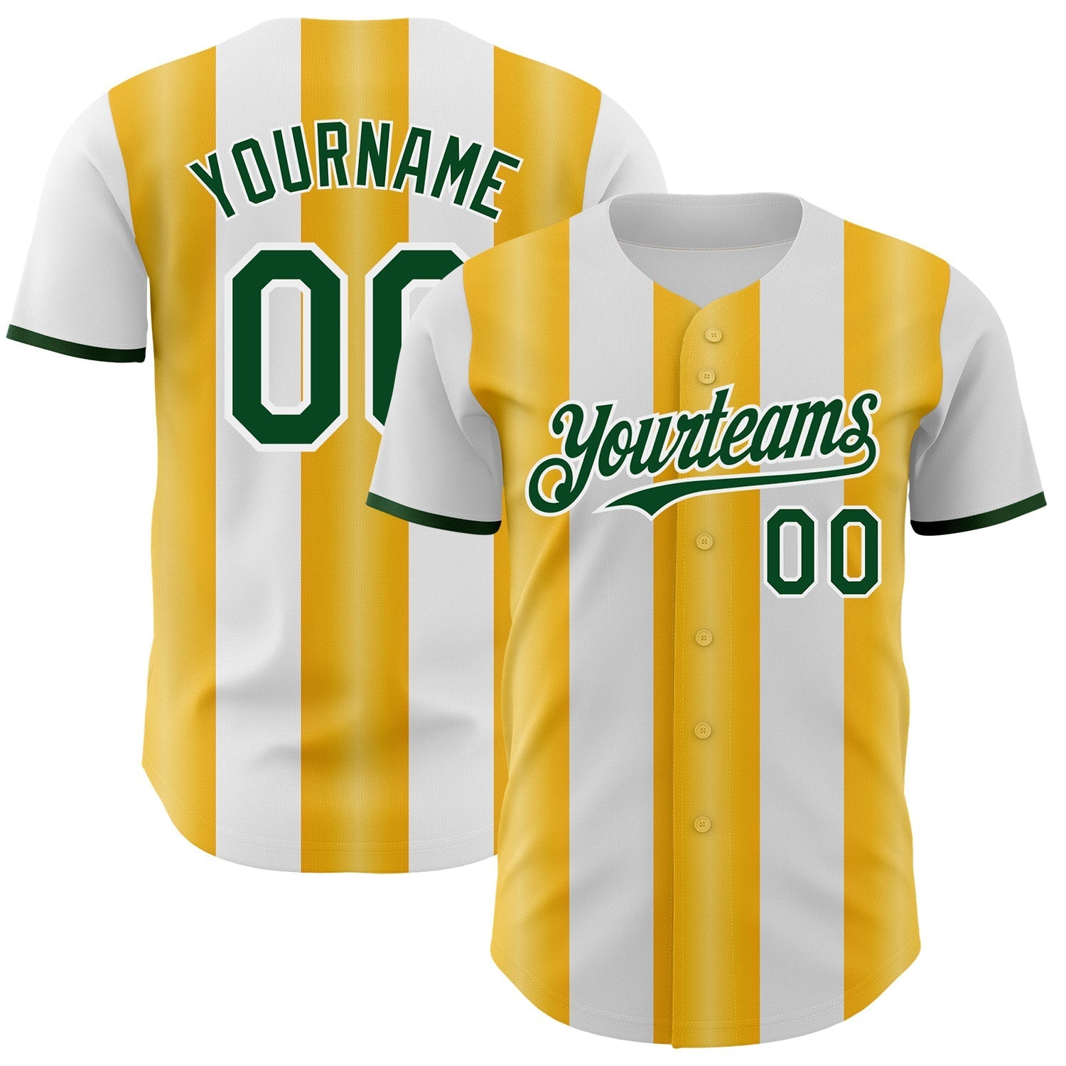 Custom White Green-Gold Gradient Vertical Stripe Argentina Style Authentic Baseball Jersey baseball jersey product view 1
