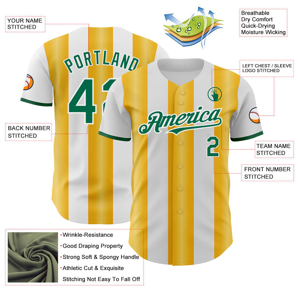 Custom White Kelly Green-Gold Gradient Vertical Stripe Argentina Style Authentic Baseball Jersey baseball jersey product view 3