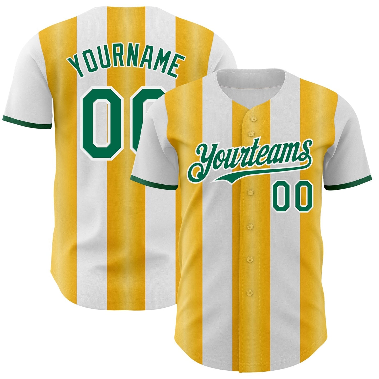 Custom White Kelly Green-Gold Gradient Vertical Stripe Argentina Style Authentic Baseball Jersey baseball jersey product view 1