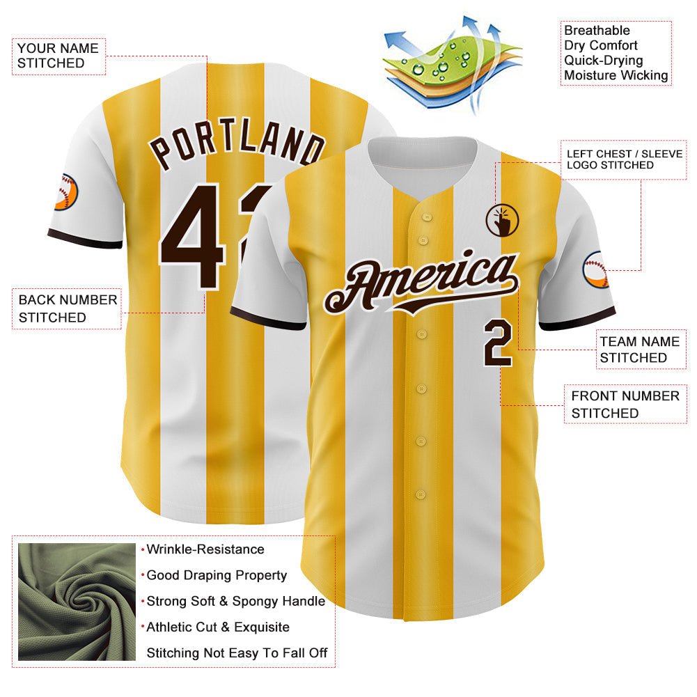 Custom White Brown-Gold Gradient Vertical Stripe Argentina Style Authentic Baseball Jersey baseball jersey product view 3