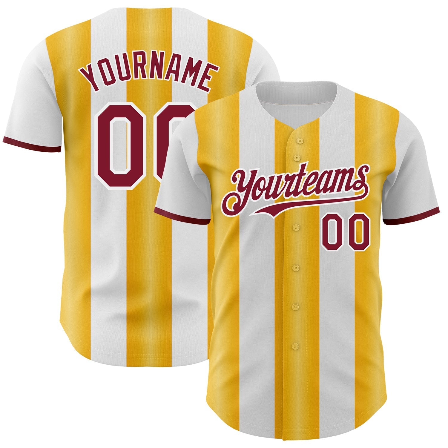 Custom White Crimson-Gold Gradient Vertical Stripe Argentina Style Authentic Baseball Jersey baseball jersey product view 1