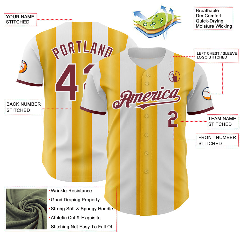 Custom White Burgundy-Gold Gradient Vertical Stripe Argentina Style Authentic Baseball Jersey baseball jersey product view 3