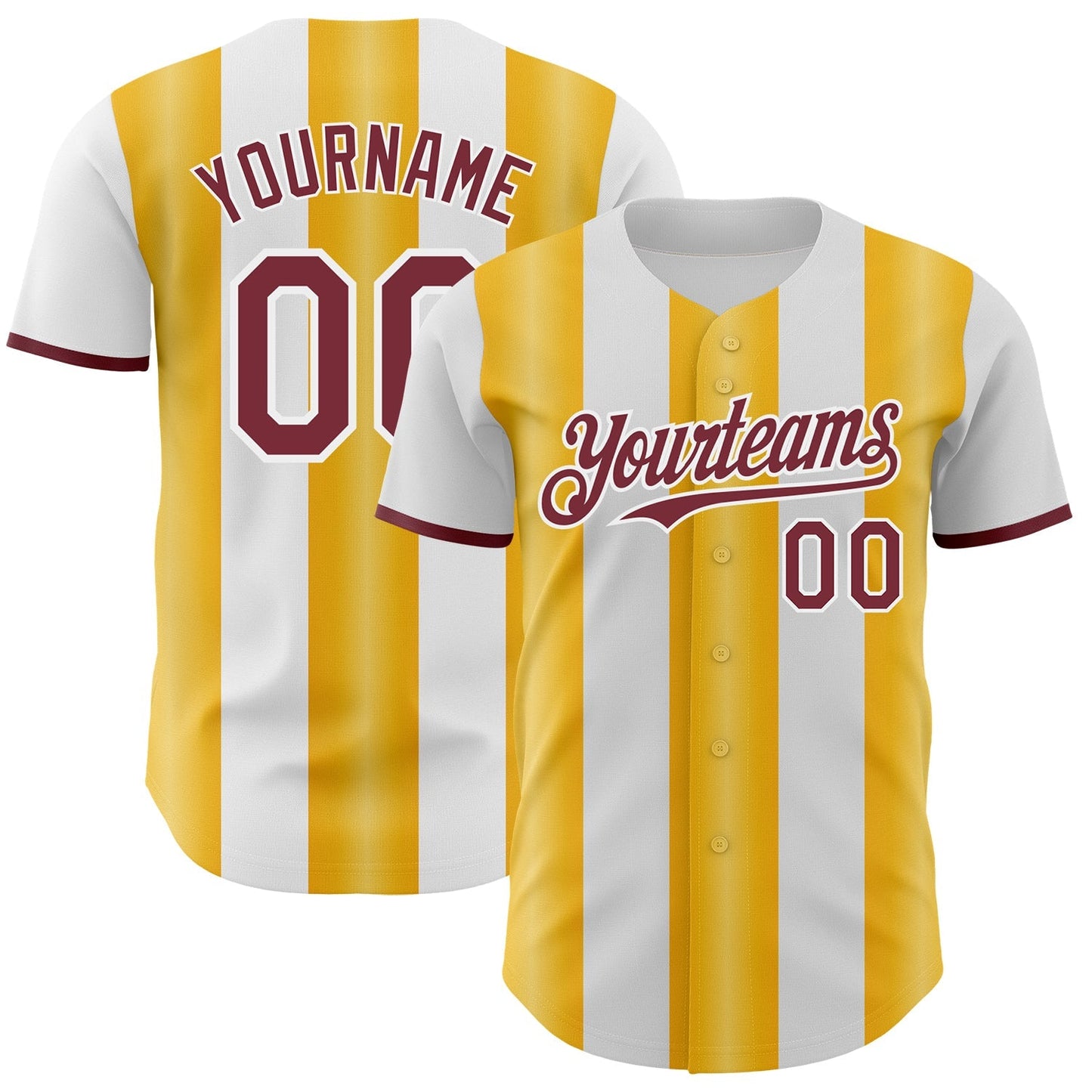 Custom White Burgundy-Gold Gradient Vertical Stripe Argentina Style Authentic Baseball Jersey baseball jersey product view 1