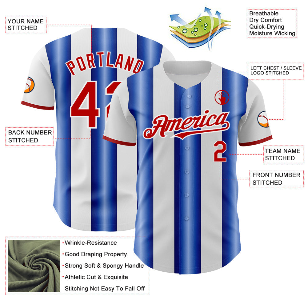 Custom White Red-Royal Gradient Vertical Stripe Argentina Style Authentic Baseball Jersey baseball jersey product view 3