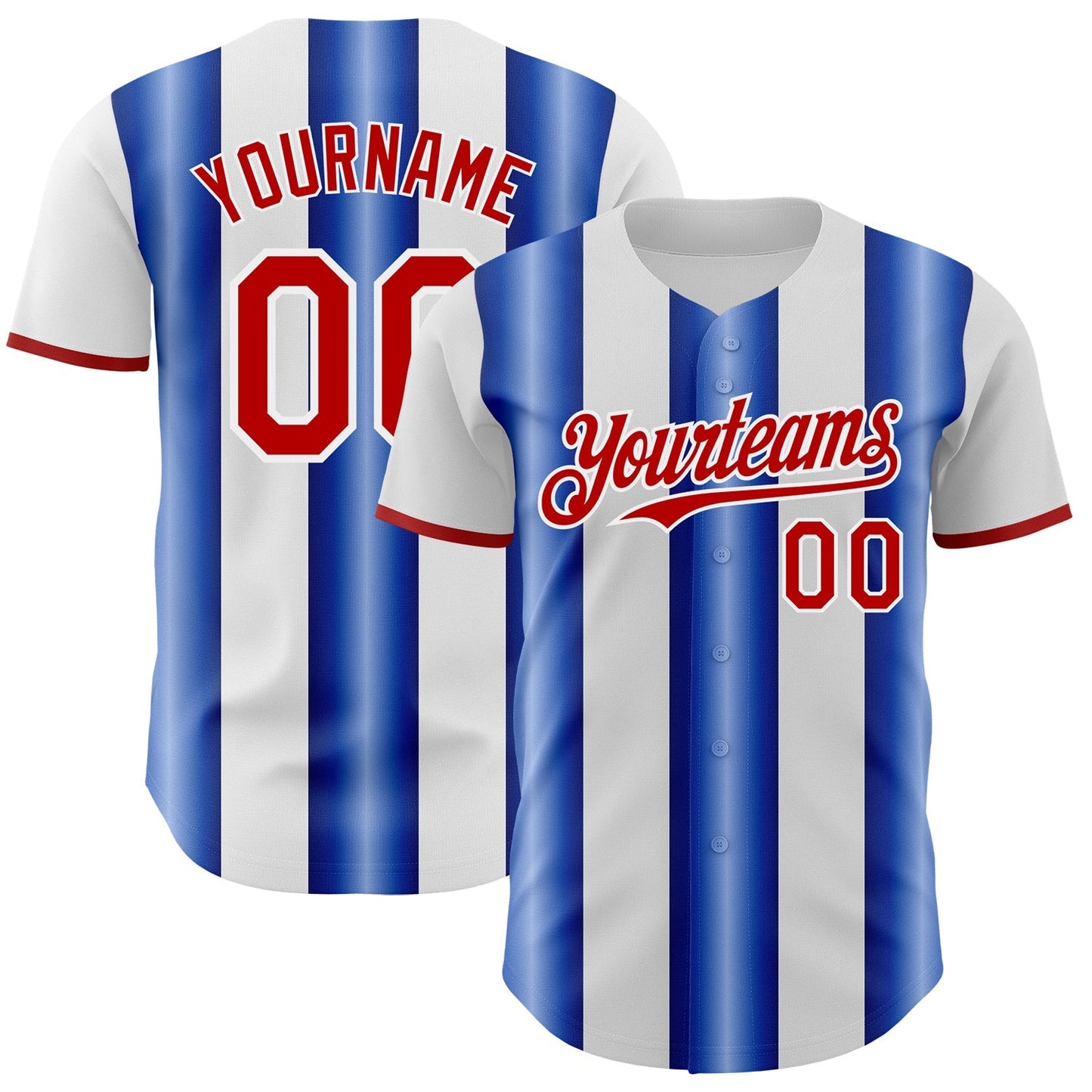 Custom White Red-Royal Gradient Vertical Stripe Argentina Style Authentic Baseball Jersey baseball jersey product view 1
