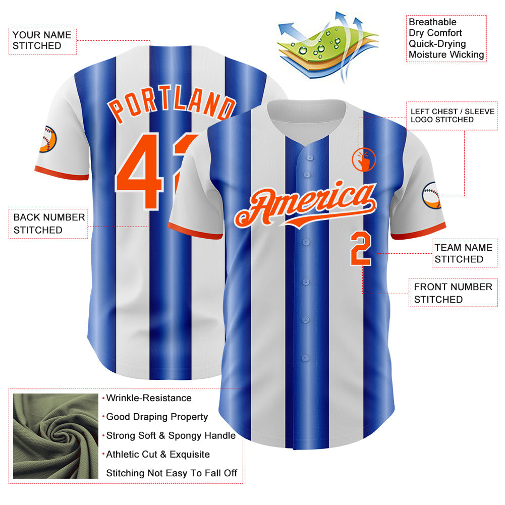 Custom White Orange-Royal Gradient Vertical Stripe Argentina Style Authentic Baseball Jersey baseball jersey product view 3
