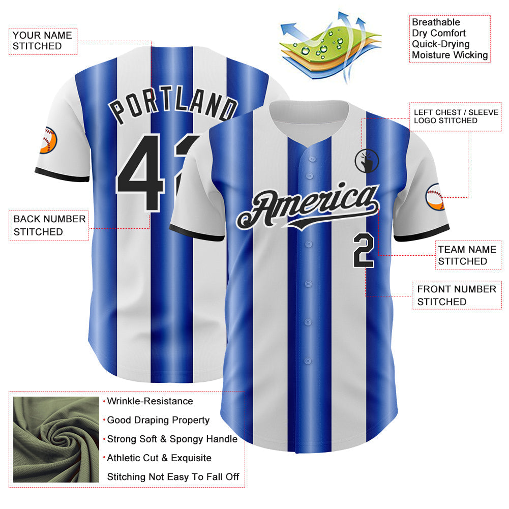 Custom White Black-Royal Gradient Vertical Stripe Argentina Style Authentic Baseball Jersey baseball jersey product view 3