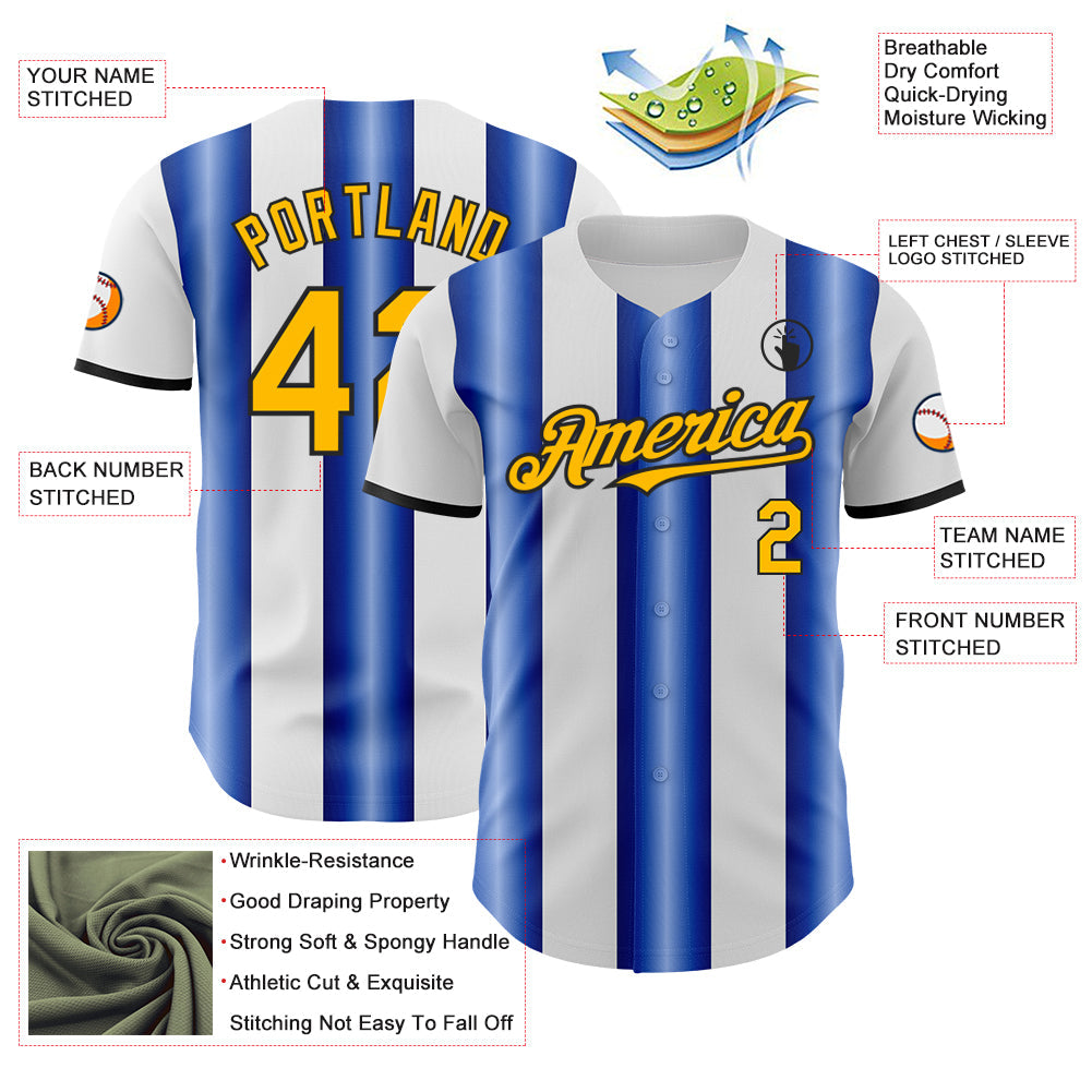 Custom White Gold Royal-Black Gradient Vertical Stripe Argentina Style Authentic Baseball Jersey baseball jersey product view 3
