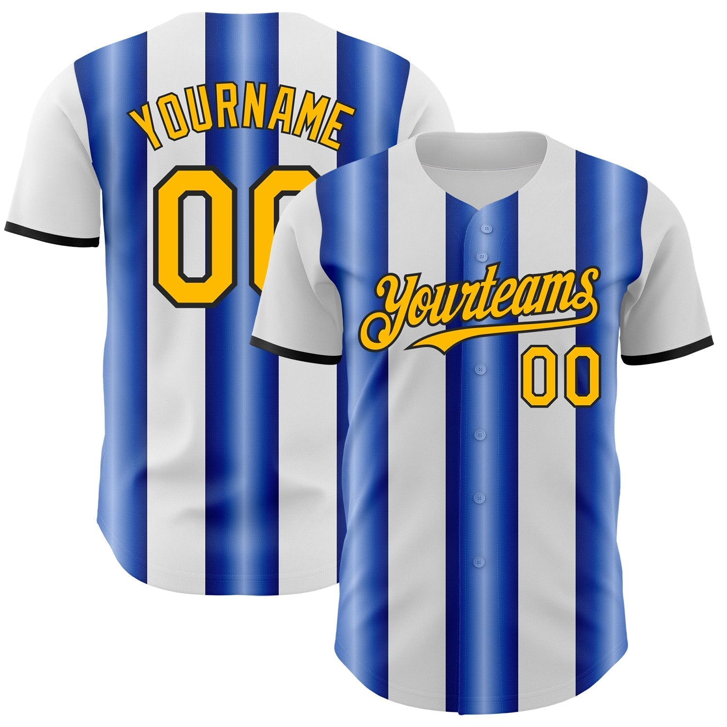 Custom White Gold Royal-Black Gradient Vertical Stripe Argentina Style Authentic Baseball Jersey baseball jersey product view 1