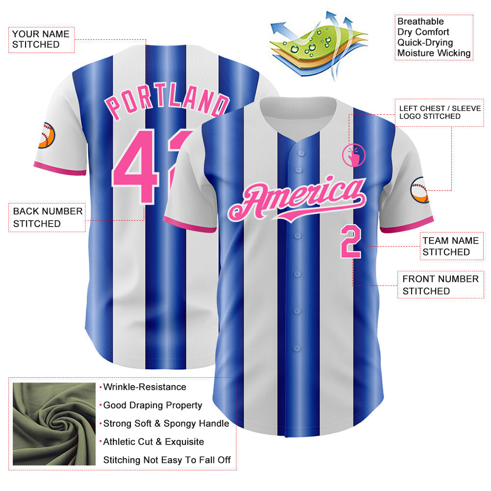 Custom White Pink-Royal Gradient Vertical Stripe Argentina Style Authentic Baseball Jersey baseball jersey product view 3