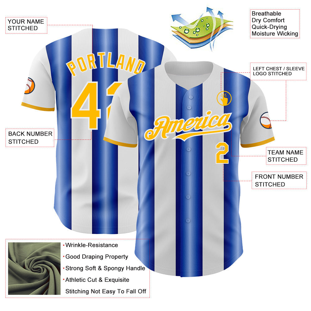Custom White Gold-Royal Gradient Vertical Stripe Argentina Style Authentic Baseball Jersey baseball jersey product view 3