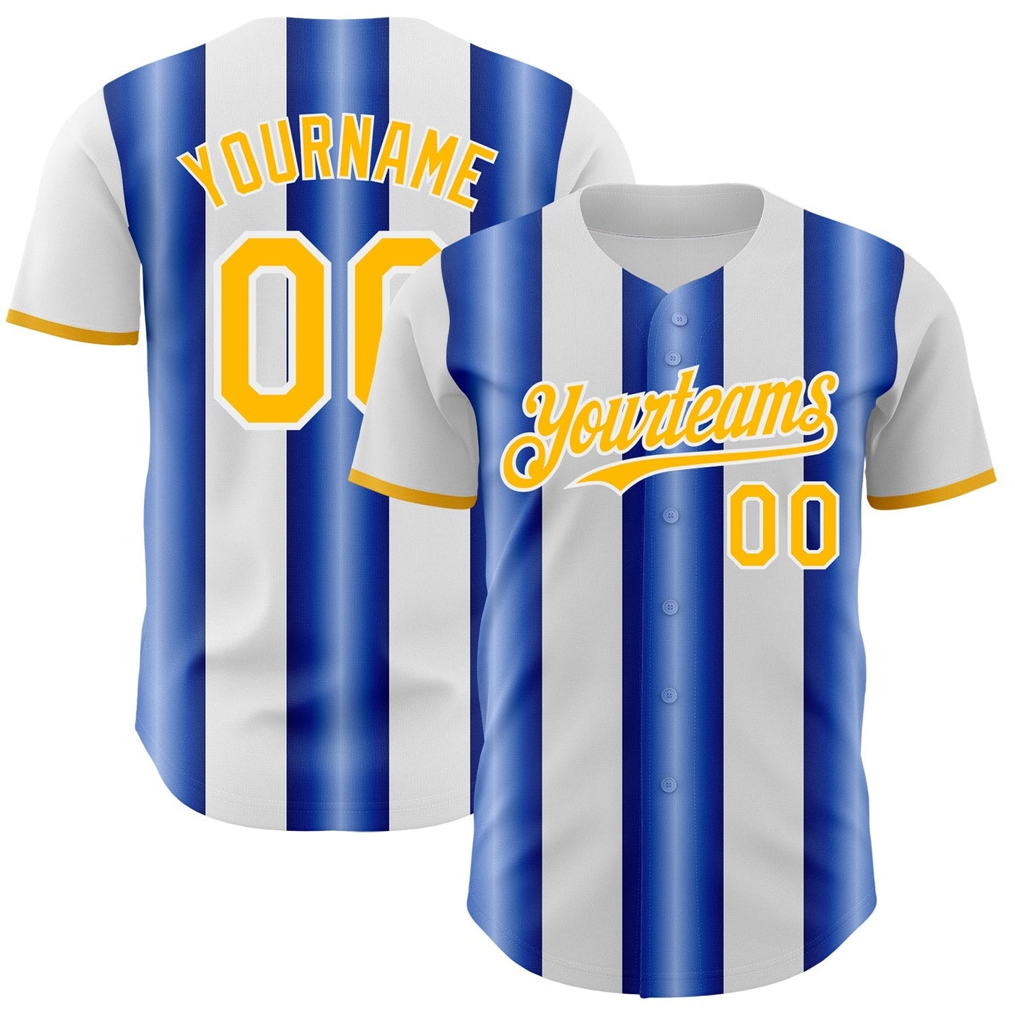 Custom White Gold-Royal Gradient Vertical Stripe Argentina Style Authentic Baseball Jersey baseball jersey product view 1